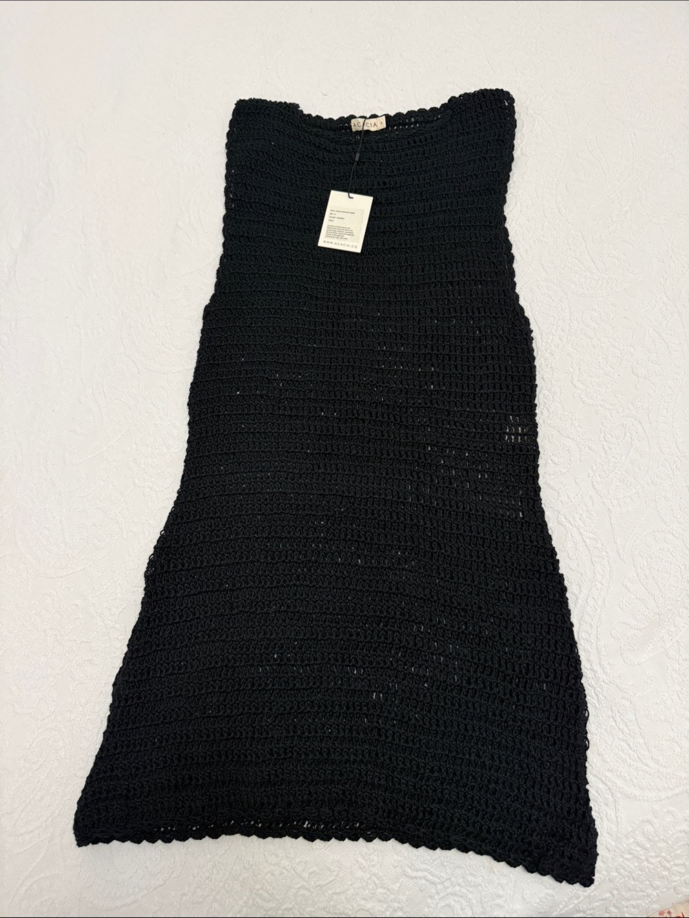 acacia swimwear Black Crochet Strapless Knit Dress